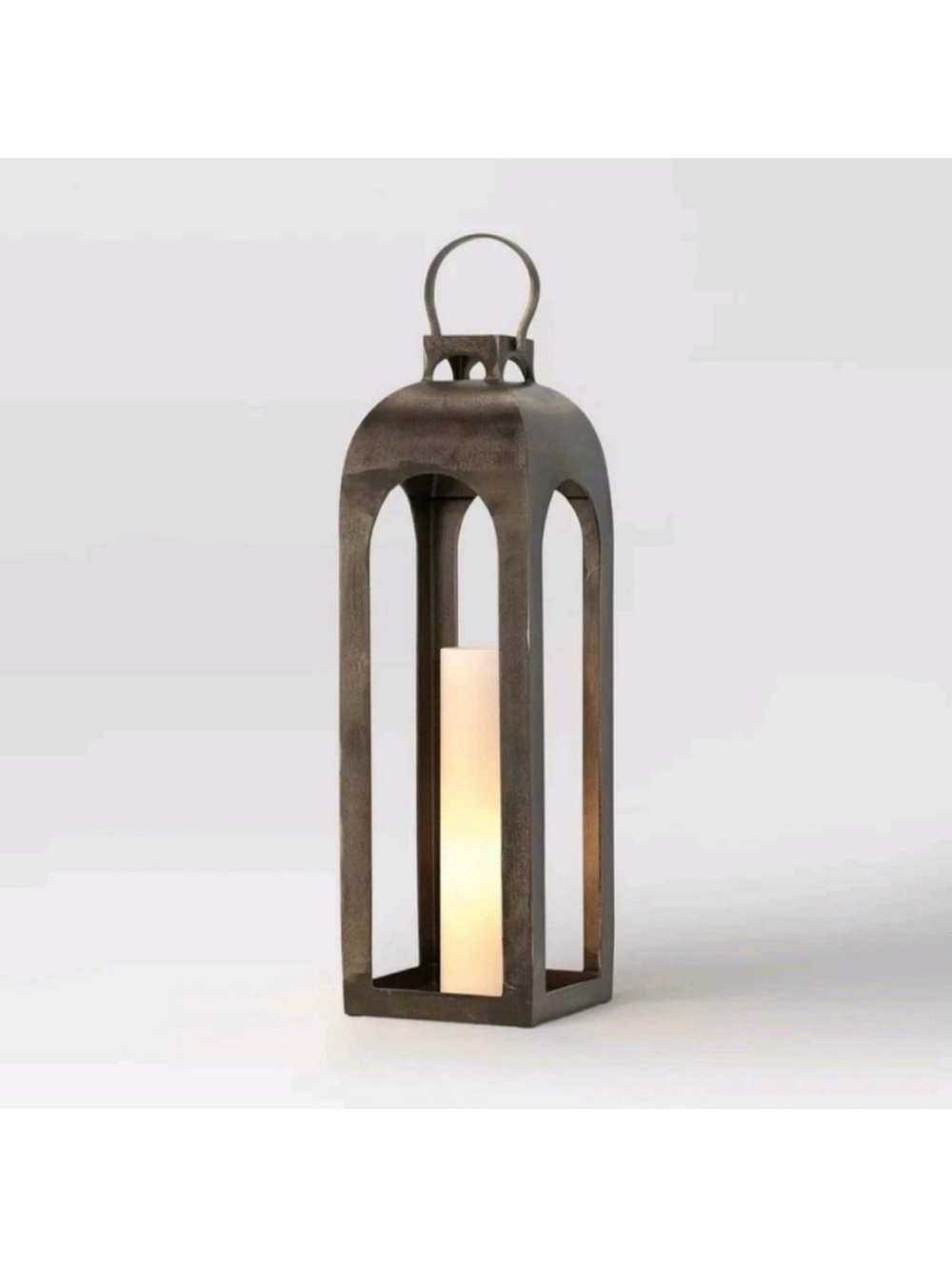 Threshold Bronze Metal Lantern with Loop Handle, Large Size 29”H x 9” W x 9” D